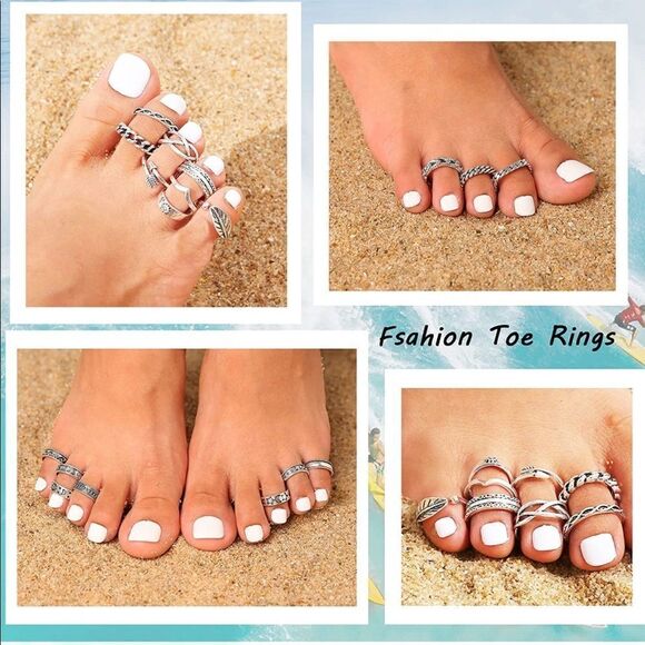 Silver Adjustable Boho Open Toe Rings - Set of 54 - Picture 8 of 9